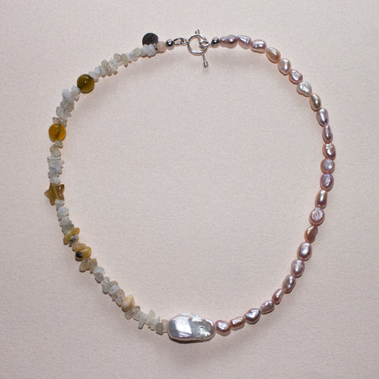 Pearl Gemstone Half & Half Necklace