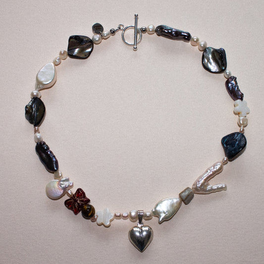 Beaded Silver Heart Necklace